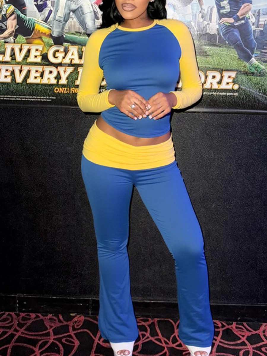 LW Casual Polyester Round Neck Patchwork Color Con