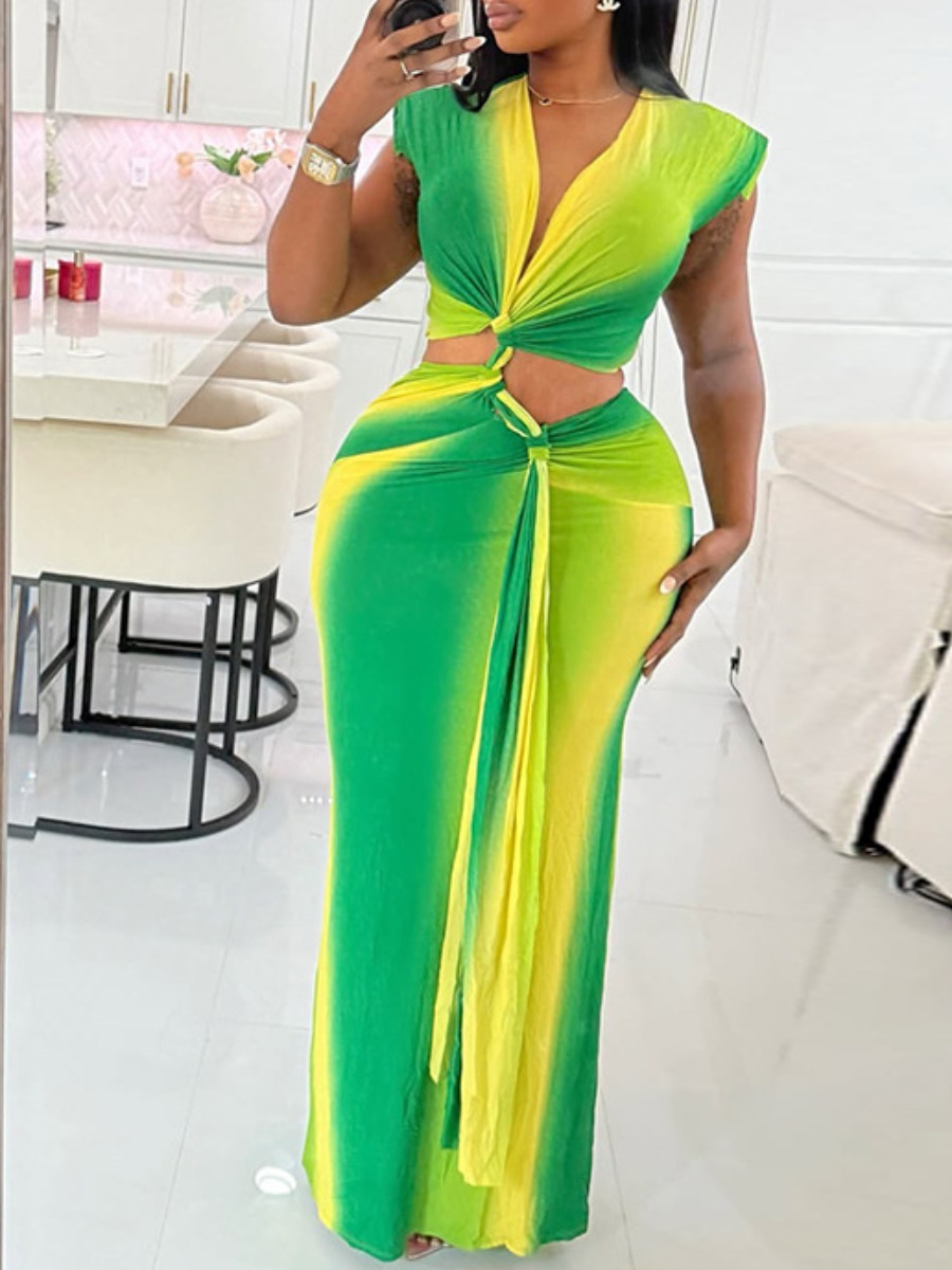 LW Asymmetrical Striped Maxi Dress