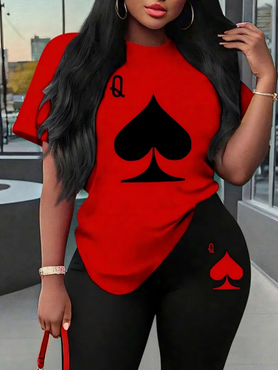 LW Casual Polyester Round Neck Pattern Letter Geom