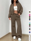 LW Casual Polyester Hooded Collar Zipper Design Solid Color Long Sleeve Two-piece Pants Set