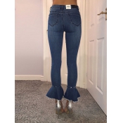 denim Solid Zipper Fly Mid Regular Pants Jeans