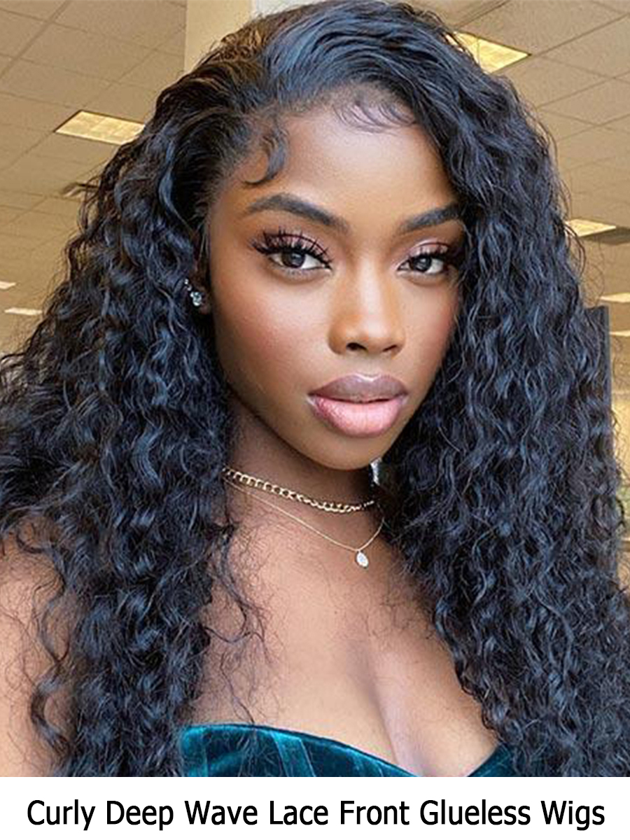 Essential Bouncy Curly Deep Wave Human Hair Wigs Glueless Lace Front